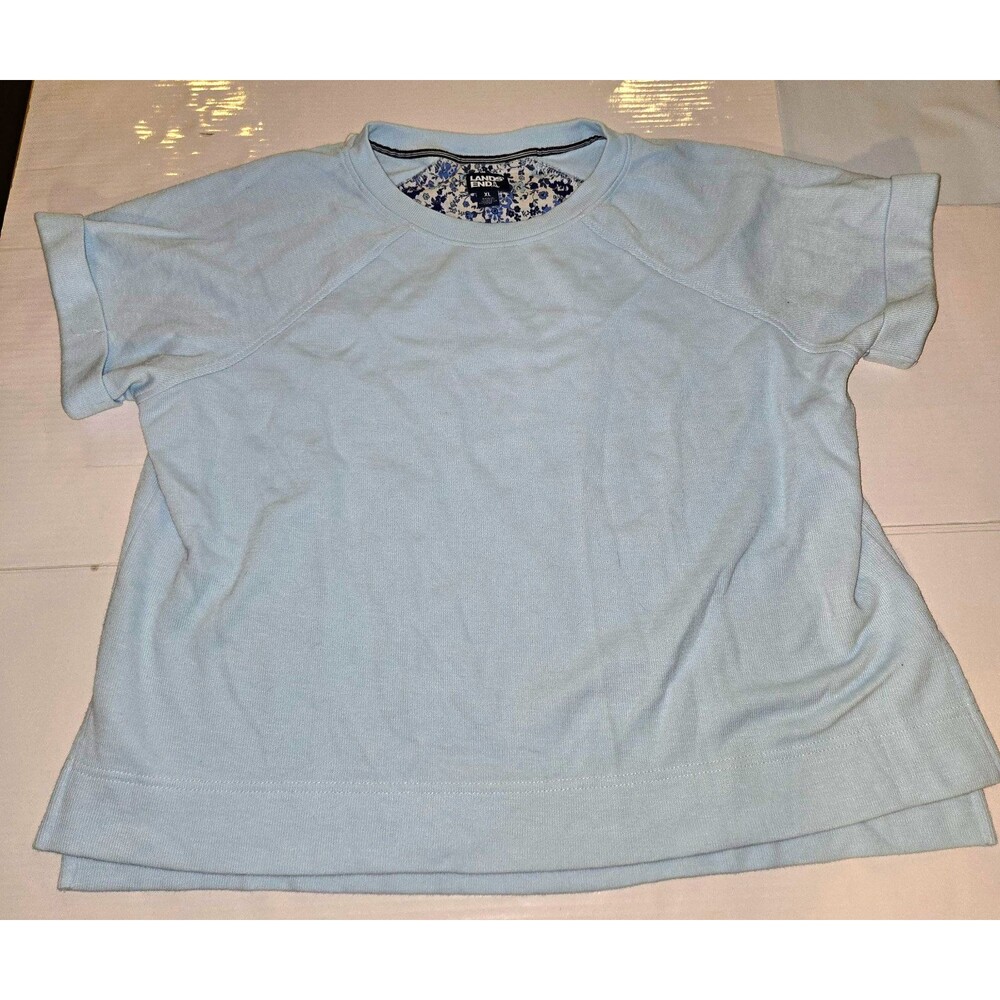 Lands' End Women's Blue Solid Raglan Short Sleeve Crew Neck Knit T-Shirt XL